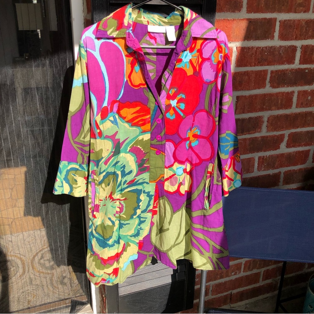 100% cotton soft surroundings vibrant floral collared tunic S